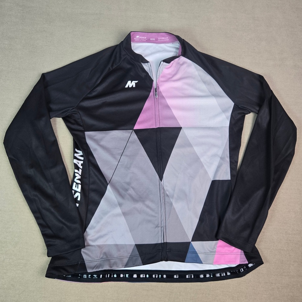 MYSENLAN Women's Cycling‎ Jersey Full zip Race Cut XXL Geometric Pink Gray Black